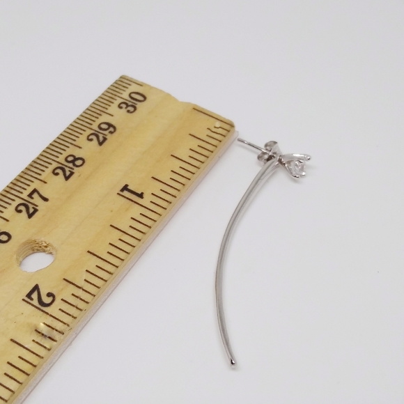 CZ Curve Bar Dangle Earrings | 925 Sterling Silver - Picture 8 of 8